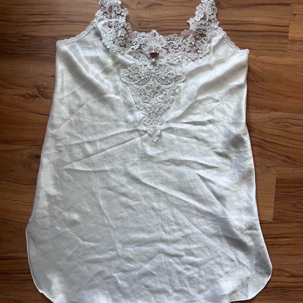 Elegant White Lace Trimmed Slip Dress